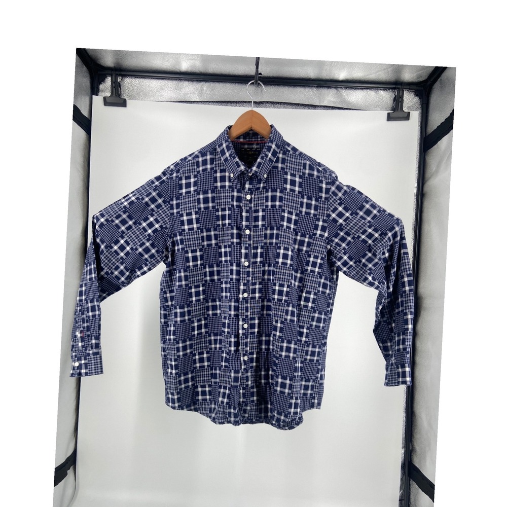 Club Room Mens Size XL Blue/ White Plaid Patchwork Long Sleeve Button Down Shirt - Picture 2 of 12